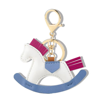 Charming Wooden Rocking Horse Bag Charm - Adorable Leather Keychain Accessory for Horse Lovers