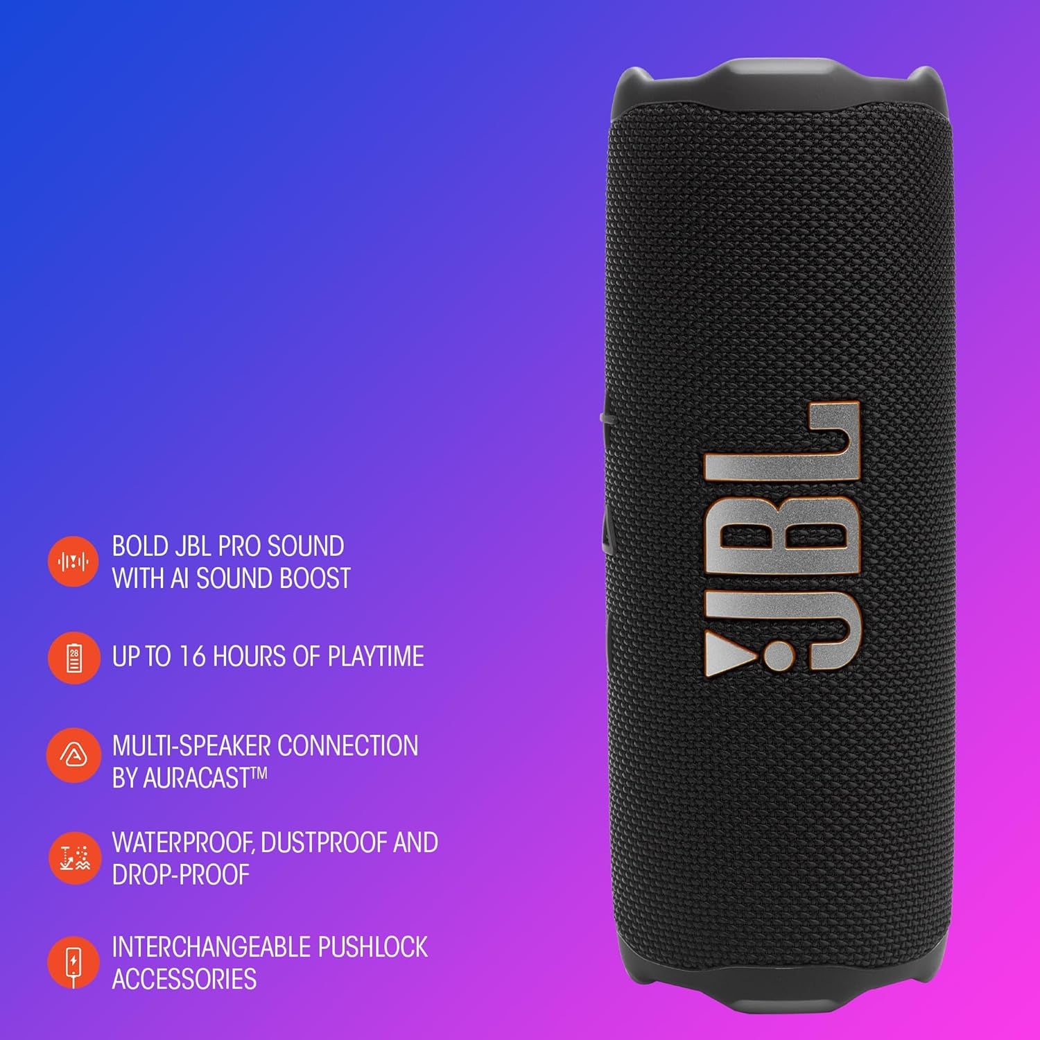 JBL Flip 7 Stereo Speaker – AI Sound Boost, Waterproof, 16H Playtime