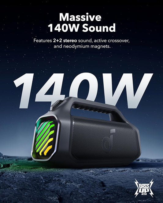 Soundcore Boom 2 Plus Speaker – 140W Bass, Waterproof, 20H Playtime