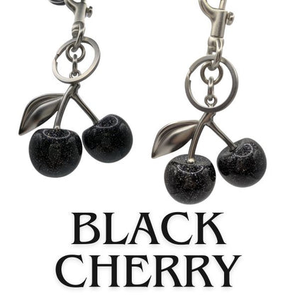 silver with black cherry glitter bag charm