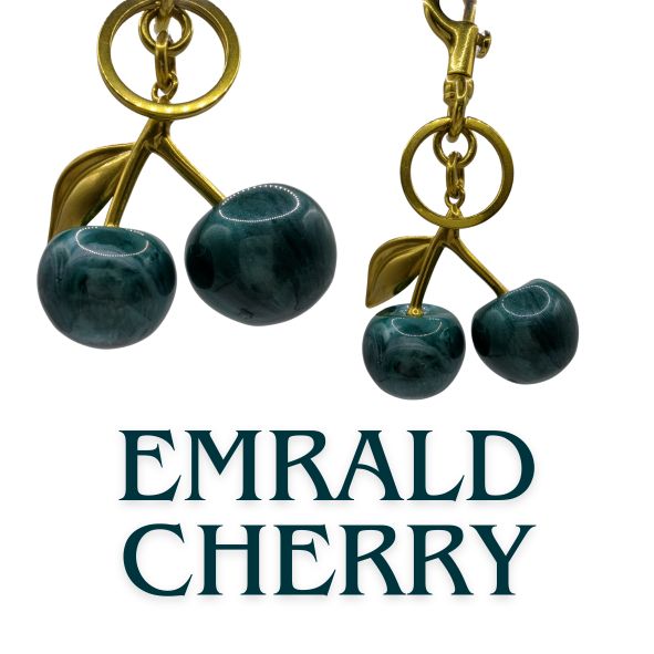 emerald with gold cherry bag charm