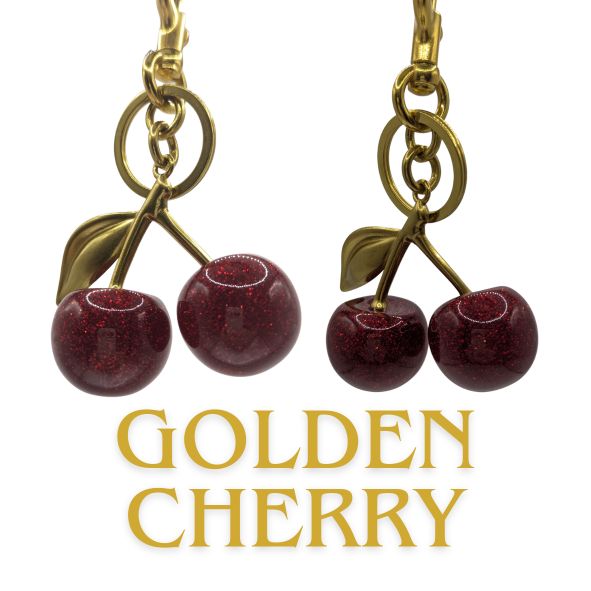 golden red cherry bag charm