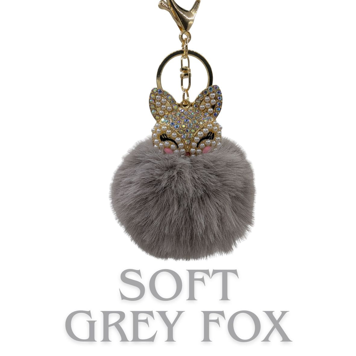 Luxury Crystal Fox Pom Pom Bag Charm – Faux Fur Handbag Accessory