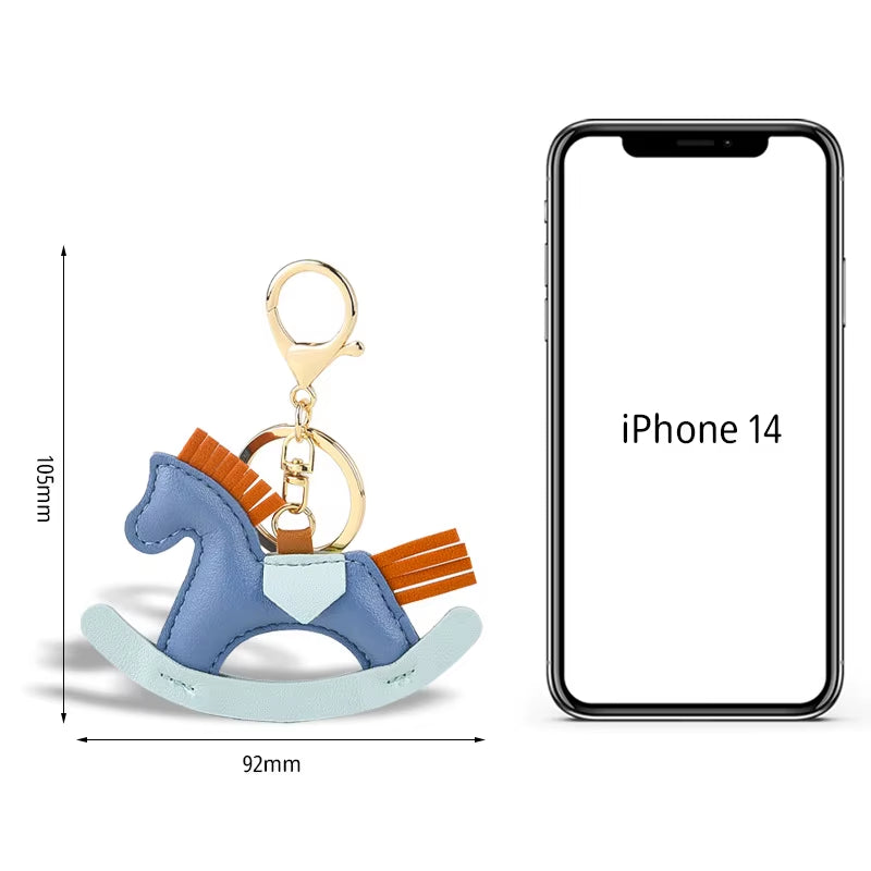 Charming Wooden Rocking Horse Bag Charm - Adorable Leather Keychain Accessory for Horse Lovers