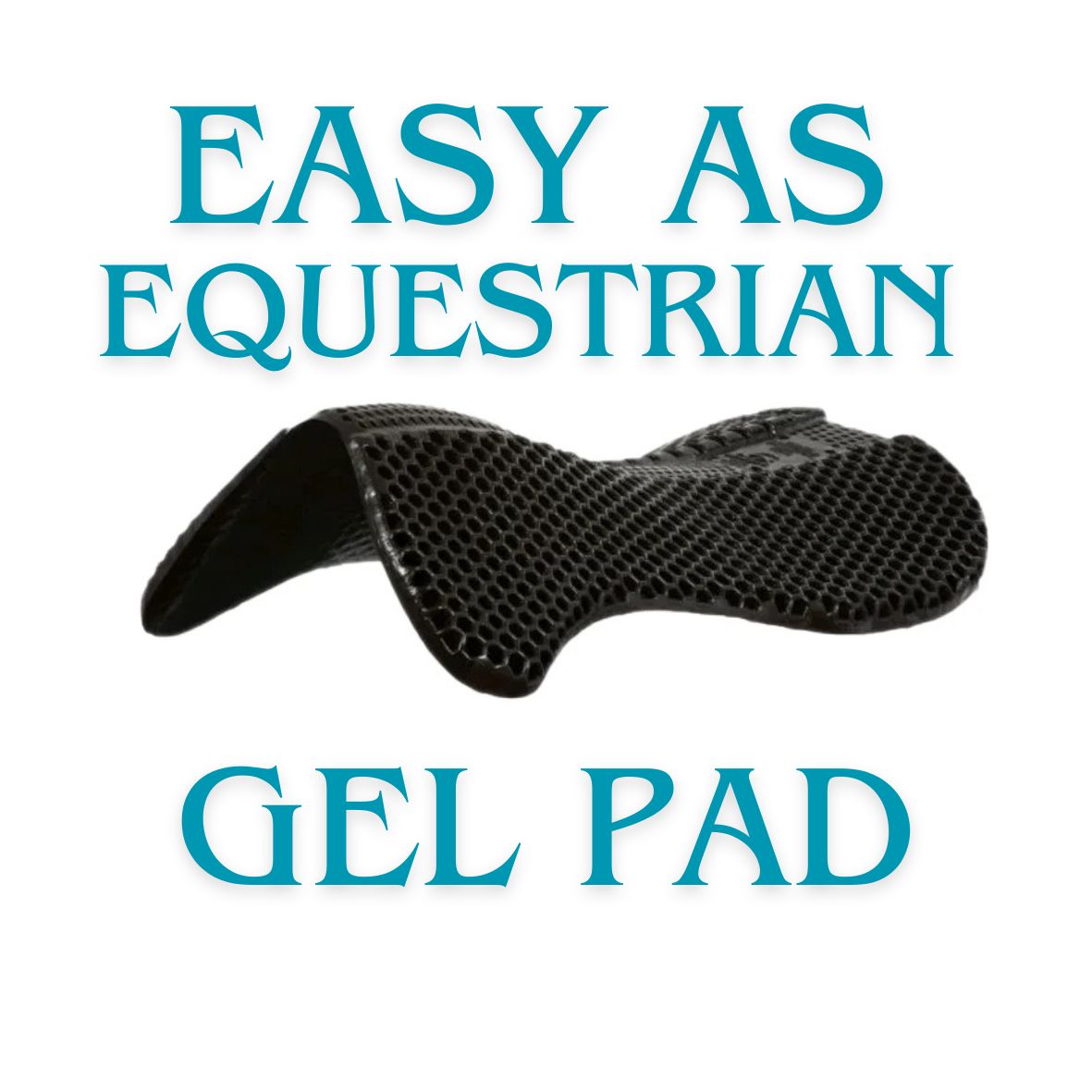 Black gel pad with 'Easy as Equestrian' text on a white background