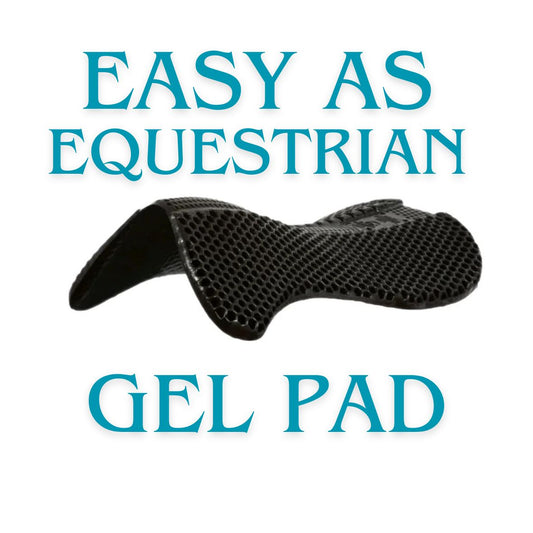 Black gel pad with 'Easy as Equestrian' text on a white background