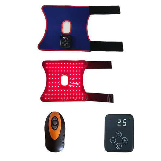 Vest with LED lights, remote control, and digital display on a white background