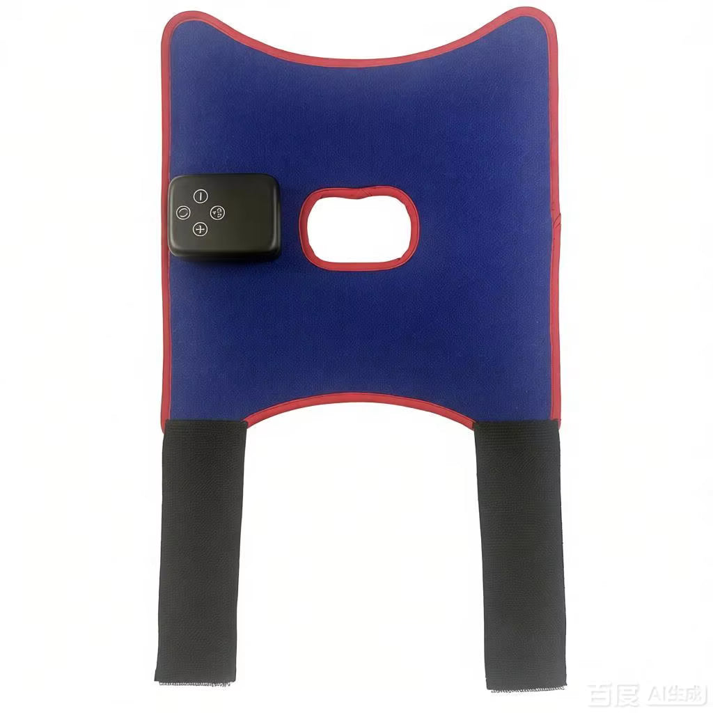 Blue and red electronic device with a control panel on a white background