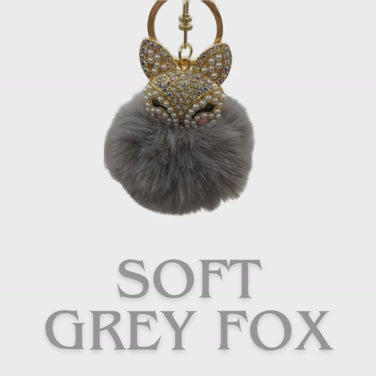 soft grey fox pom pom bag charm
